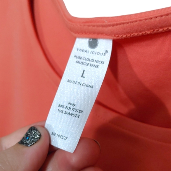 Yogalicious 2 Pc White Apricot Orange Nicki Muscle Crop Tank Tops Womens Size L - Picture 7 of 10